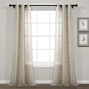 Lush Decor Farmhouse Textured Grommet Sheer Window Curtain Panel Pair, 38"W x 120"L, Neutral