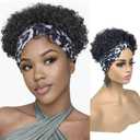 Short Afro Wigs for Black Women Afro Kinky Curly Wigs with Headbands Attached No Drawstring Leopard Short Headband Afro Puff Wigs for Black Women