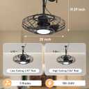 Outdoor Ceiling Fan with Light,20in Gazebo Fan with Remote and APP, 6 Speed,Dimmable 3 Color,Waterproof Cage Fan for Patio,Porch, Pergola,Canopy (Matte Black), Small