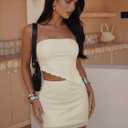 2 Piece Mini Skirt Set for Women Summer Going Out Outfits Asymmetrical Sets (Yellow, S)