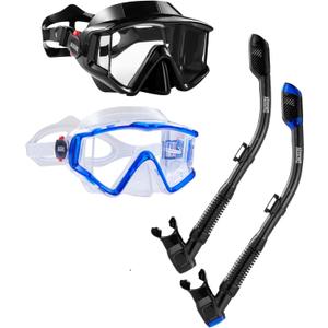 Aegend Snorkeling Gear for Adults Youth Kids, Snorkel Mask with Top Dry Valve - Panoramic View Anti-Leak and Anti-Fog with Mesh Bag for Snorkeling, Scuba Diving, Freediving & Swimming (2 PACK - Black & Green)