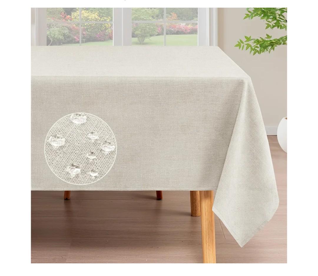 H.VERSAILTEX Linen Table Cloths Rectangle 60 x 120 Inch Premium Tablecloth Spill-Proof Waterproof Table Cover for Dining Buffet Feature Extra Soft and Thick Fabric Wrinkle Free, Natural