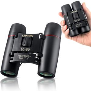 30 x 60 Cruise Ship Travel Binoculars Waterproof Lightweight Small Pocket Folding Compact Binoculars for Adults Bird Watching, Mountaineering, Travel Sightseeing