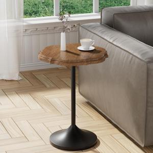 Round Side Table, Solid Wood End Table for Living Room, Small Bedside Table for Bedroom, Modern Accent Tables for Small Spaces, Recliner, Couch, Office, Walnut