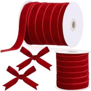 Chuangdi 5/8 Inch, 30 Yard Christmas Velvet Ribbon Red Vintage Burgundy Ribbons for Gift Wrapping Christmas Tree Ornaments Xmas Party Decoration Wreath Crafts Bow Making