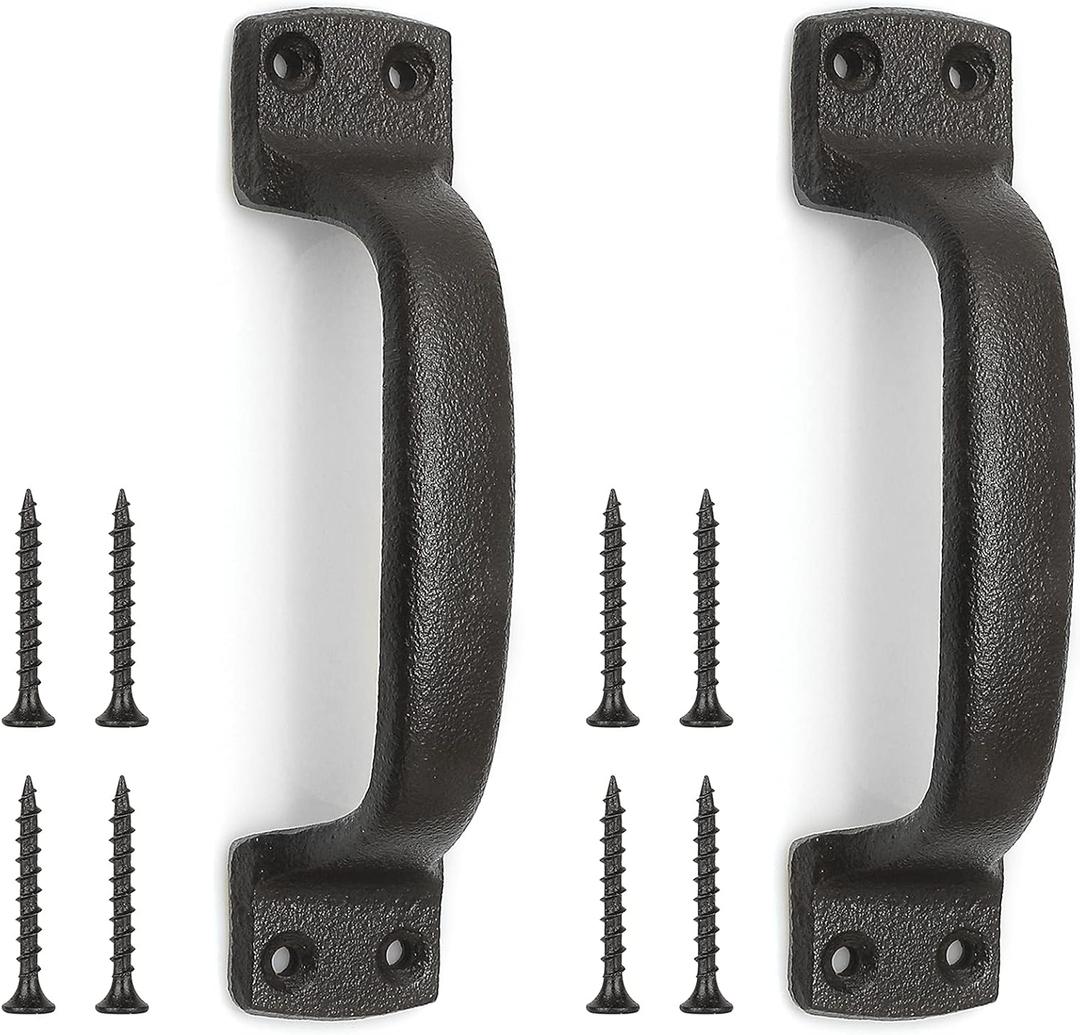 Barn Door Pulls Handles Heavy Duty Cast Iron Gate Handle, 7 inch Metal Hardware for Sliding Barn Door Gate Fence Drawer Garage - Dark Brown 2 Pack