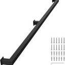 6 Feet Black Metal Handrail for Indoor Stairs  Sturdy Wall Mounted Stair Railing,Staircase Handrails 440lbs Load, Non-Slip Square Tube Hand Rails for Indoor Stairs, Industrial Pipe Stair Railing