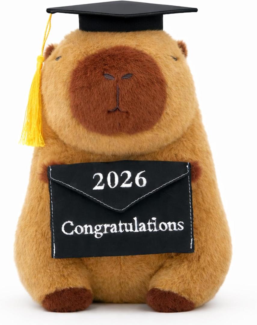 Graduation 2026 Capybara Plush Toy, 9 Inch Capybara Stuffed Animal with Graduation Cap and Diploma, Class of 2026 Congratulations Plush Gift for Kids, Teens, Seniors and Graduates