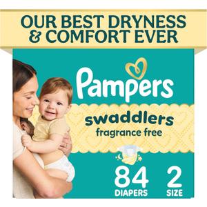 Pampers Swaddlers Diapers, Size 2 (10-22 lbs), 84 Count, Fragrance Free, Hypoallergenic, Absorbent, Pediatrician Recommended, Skin Safe
