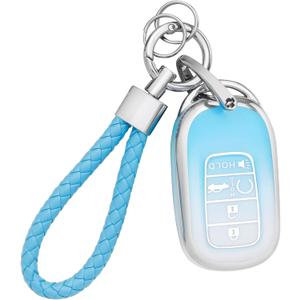 PIFOOG Car Key Cover for Honda 2024 2023 2025 CRV Civic Accord Pilot HRV 5 Button Keys Fob Case Shell Keychain Full Covers Protector Accessories Girly Women Men TPU Blue Gradient