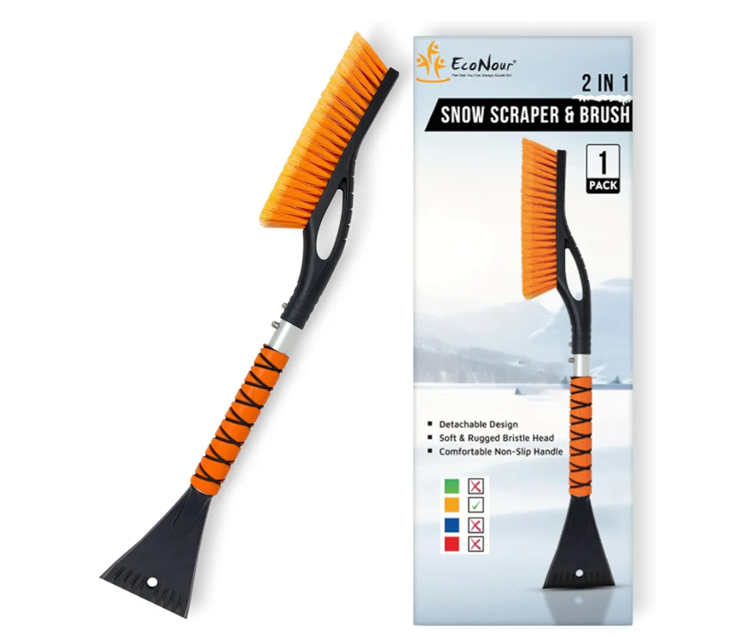 EcoNour 27" Aluminum Ice Scrapers for Car Windshield | Car Window Scraper and Snow Brush with Ergonomic Foam Grip Winter Accessories (Orange)