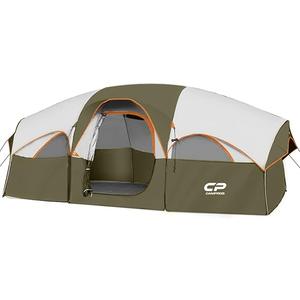 CAMPROS CP 8 Person Camping Tent, Room Divider, Rainfly, Weather Resistant
Family tent with 5 large mesh windows, double-layer design, and a carry bag, 14' x 9' x 72"(H)