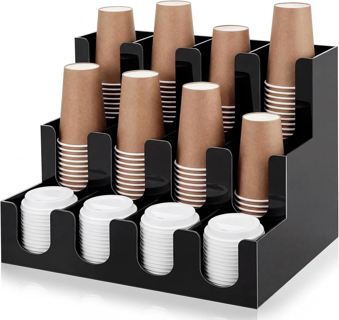 Geetery 12 Compartment Acrylic Cup Dispenser Organizer and Lid Holder