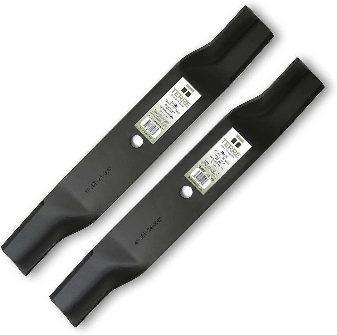 Terre Products, 3 Pieces , High Lift Lawn Mower Blades, 38 Inch Deck, X300 and LX Series, John Deere AM137324, AM137326, AM100945, AM100991, AM141041, M84472, M83459, M153118