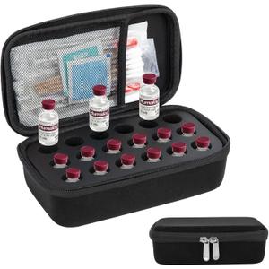 YOUSHARES Insulin Vials Refrigerator Storage Case - 10ml Peptide Vial Protective Holder for Fridge, 18-Slots Diabetic Insulin Small Bottle Organizer Bag Compatible with U-100 Vials (02_black)