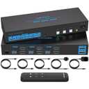HDMI KVM Switch 2 Monitors 3 Computers EDID Simulation 4K@60Hz 3 Ports KVM Switches Dual Monitor for 3 PC Share 4 USB 3.0 Ports and 2 Screens with 3 USB Cables