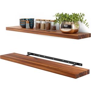 BATODA Set of 2 36" Wood Floating Shelves Wall Mounted Rustic Farmhouse Wooden Wall Storage Shelf for Bedroom, Kitchen, Home Dcor - Brackets and Shelving Hardware Included (Acacia, 36inch)