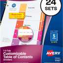Avery 5 Tab Dividers for 3 Ring Binders, Customizable Table of Contents, Multicolor Tabs, 24 Sets (11167)