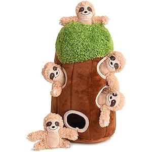 okegztoa Interactive Squeaky Dog Toys Plush Sloth Dog Toy, Stuffing Woodland Friends Burrow, Squeaky Plush Dog Toy (Small)
