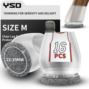 YSD 16PCS Chair Leg Floor Protectors, 1 inch Small Transparent Chair Leg Caps for Tilt Chair Legs, Hardwood Floor Protectors for Furniture Legs with Felt Pads Sliders,No Scratches No Noise (22-26mm32PCS)