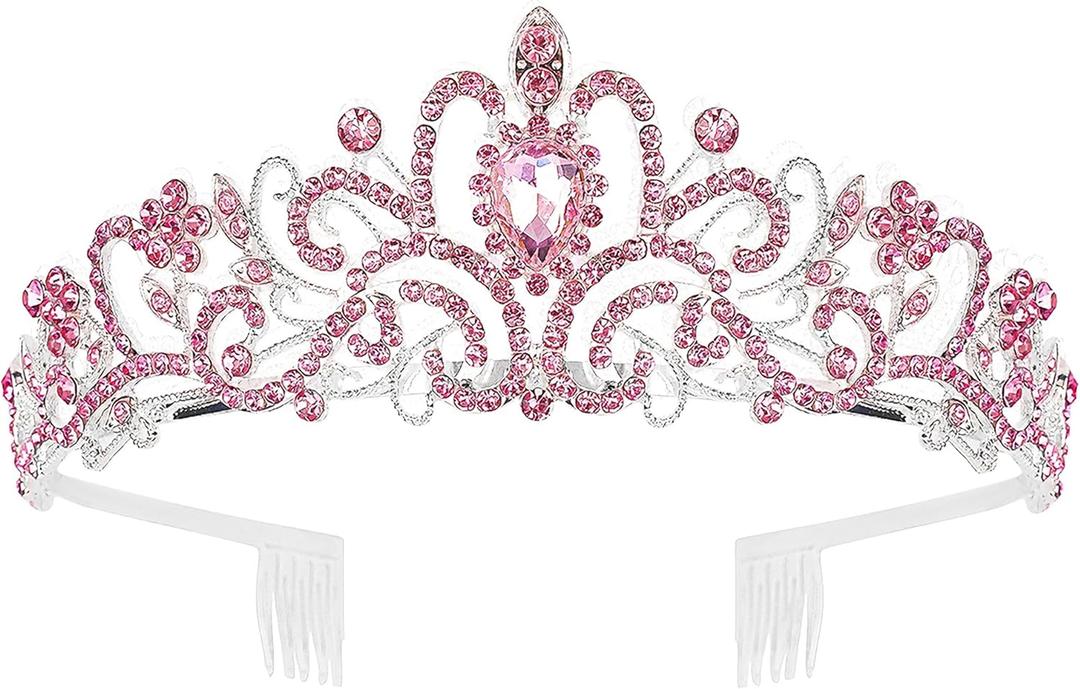 COCIDE Pink Tiara and Crowns for Girls Crystal Headband Princess Rhinestone Crown with Combs Bride Headbands Bridal Wedding Prom Birthday Party Hair Accessories Jewelry for Women and Girls (5 PINK) (TD Silver+Pink)