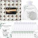 50 Set Funeral Party Favors Memorial White Candles Unscented Funeral Gifts Tealight Candles with Condolence Bereavement Cards and Organza Bags for Guest Celebration of Life Decorations (Stylish)