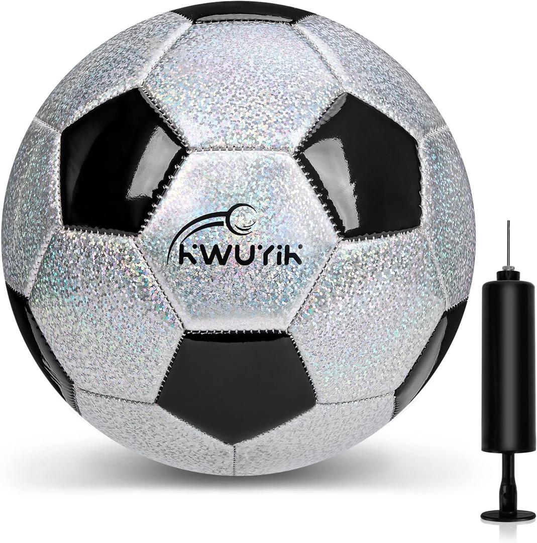 Soccer Ball Size 3 4 5 Glitter Pink Purple Black Silver with Pump Toddler Soccer Ball for Kids Aged 3-6 6-8 8-12 Outdoor Training Ball for Girls Boys Children Youth Teens