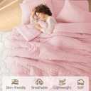 MUXHOMO 7 Pieces Queen Comforter Set, Seersucker Bed in a Bag Queen Size, All Season Luxury Bedding Set with Comforter, Flat Sheet, Fitted Sheet, Pillowcases & Shams, Pink
