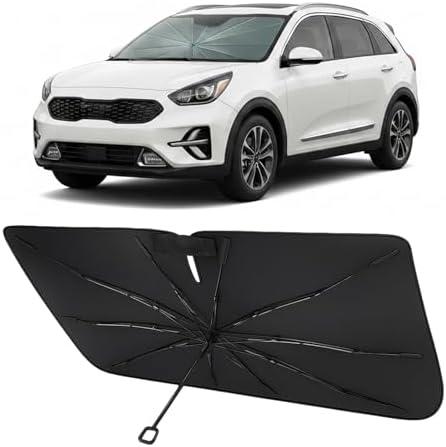 Proadsy Windshield Sun Shade Umbrella for Kia NIRO 2017-2022 Foldable Car Umbrella Sunshade with Soft TPU Handle Spring Structure Crystal Cooling Material Protect Car from Rays & Heat