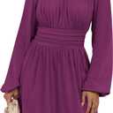 ANRABESS Womens Dress Long Lantern Sleeve Square Neck Elastic Waist Ruffle Flowy Swing A-Line Short Dresses 2025 Fall Fashion (Deep Purple), S