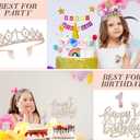 Awfrky 1st Birthday Decorations for Baby Girls, Including 1 year old Birthday Cake Topper, Queen Sash with Pearl Pin, Sweet Rhinestone Tiara Crown, Number Candles and Balloons