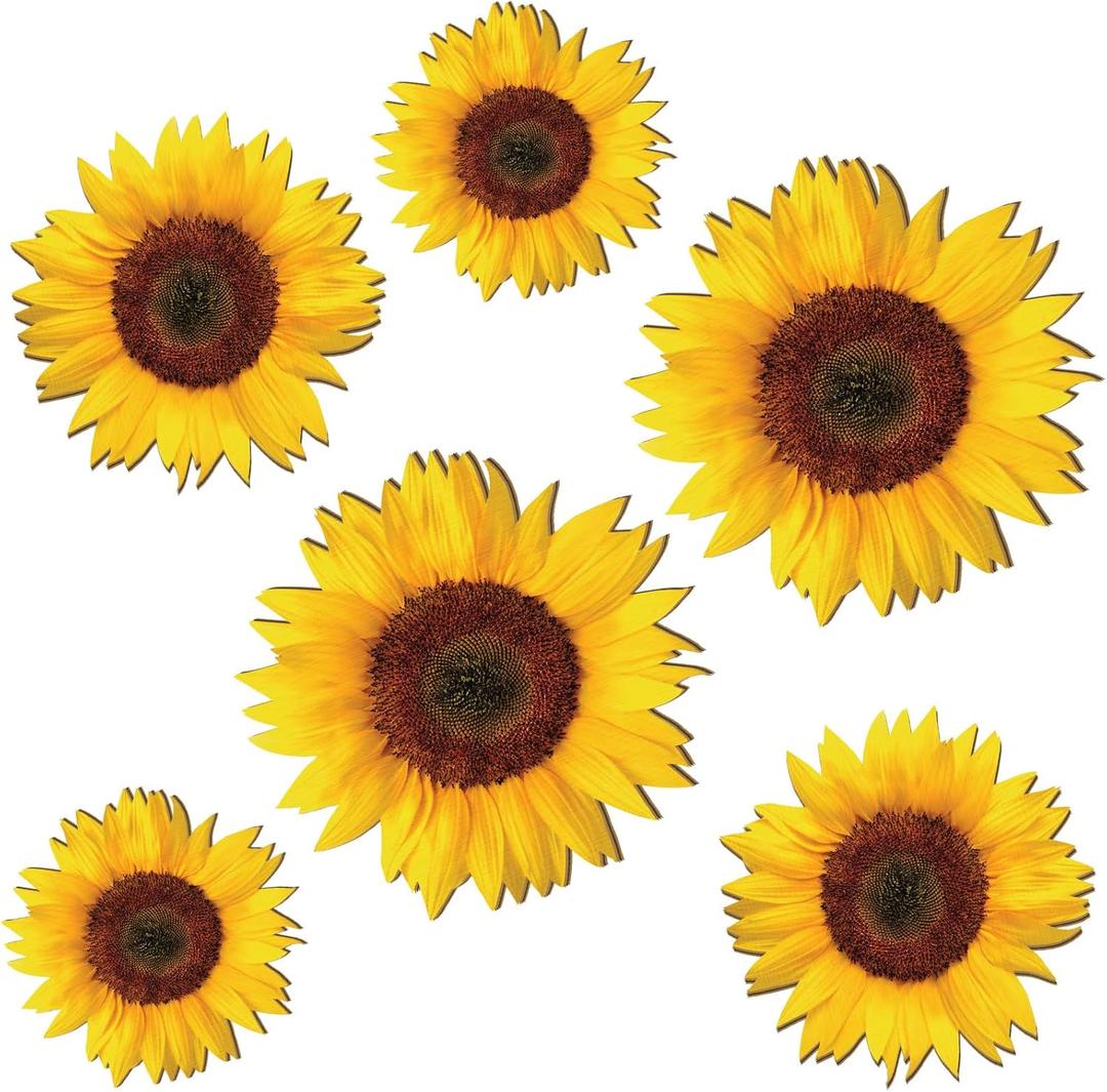 Thyle 6 Pcs Sunflower Wall Decor Wood Sunflower Wall Art Farmhouse Flower Hanging Decorations Indoor Summer Flower Wooden Hanging Sign for Home Kitchen Porch Decor