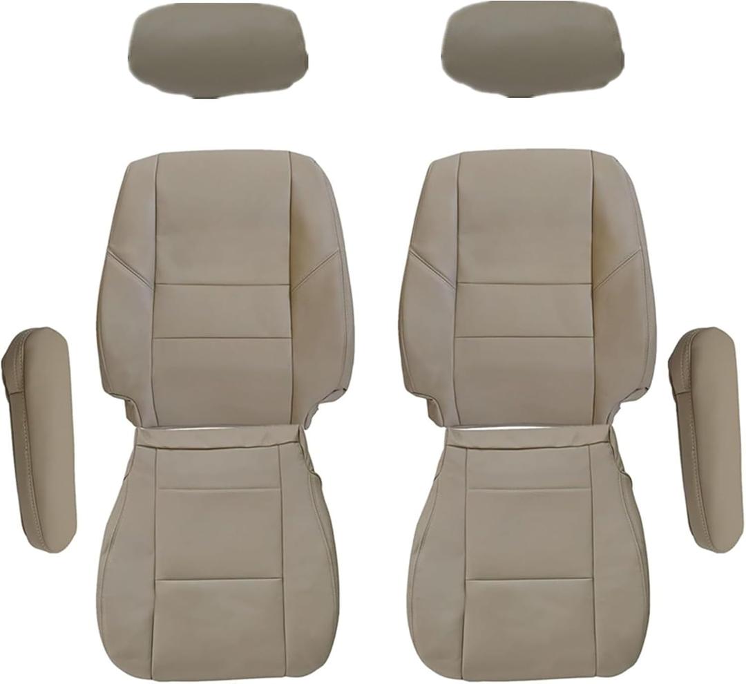 NLQR Front Driver & Passenger Side Bottom & Top Back & Armrest Cover & Headrest Cover Replacement Seat Covers Microfiber Leather Tan fit for Toyota Sequoia Tundra 2000 2001 2002 2003 2004 2005 2006