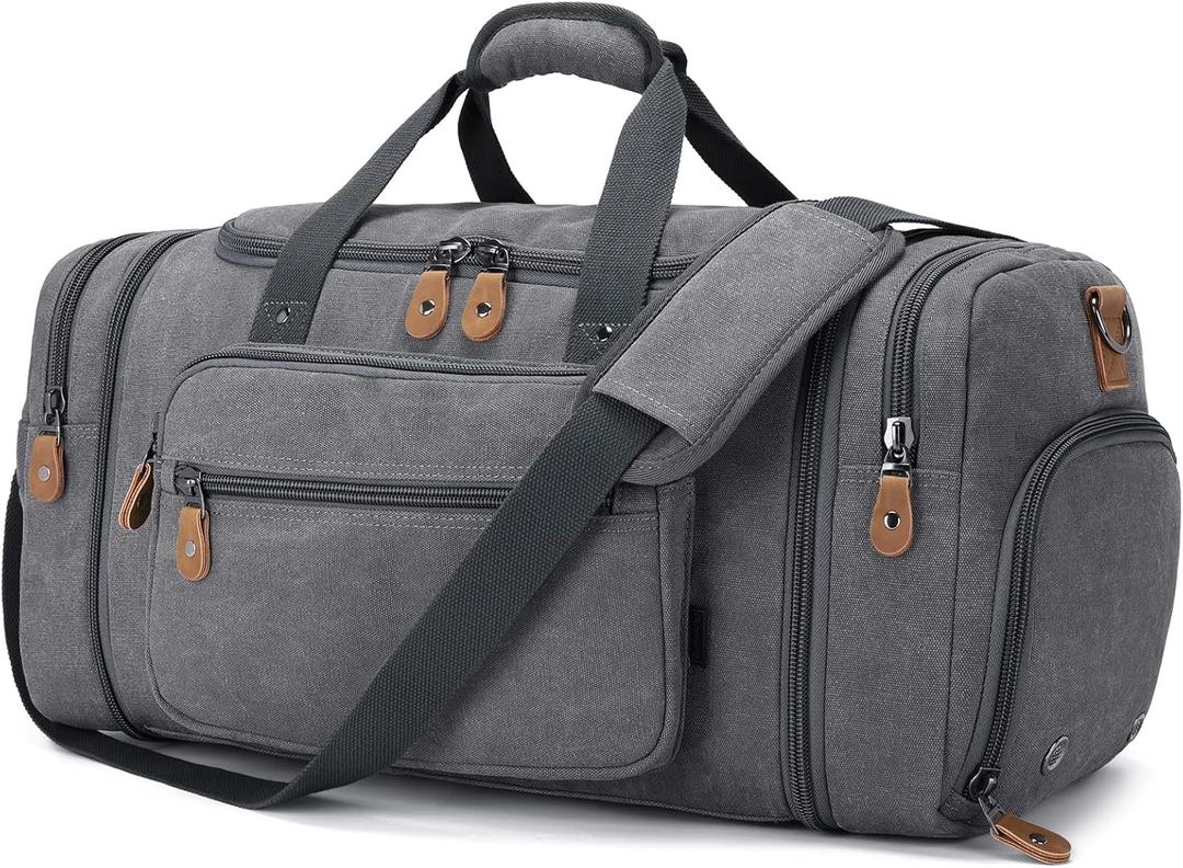 Gonex Canvas Duffle Bag 60L Travel Duffel Overnight Weekend Bag with Shoe Compartment (Gray) (Grey)
