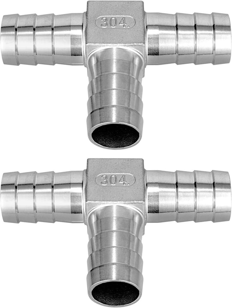 304 Stainless Steel 1-1/4" Barb x 1-1/4" Tee Joint Fitting Union for Water, Fuel, Air - 2PCS