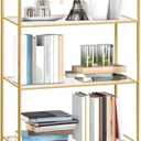 5 Tier Metal Book Shelf for Storage, Gold and Glass Bookshelf, 13"D x 26"W x 66.3"H