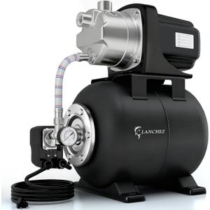 LANCHEZ Shallow Well Pump, Stainless Steel Water Transfer Pump, 115V Garden Irrigation Pump, Water Booster Jet Pump for Home Garden Lawn Farm, Matte black