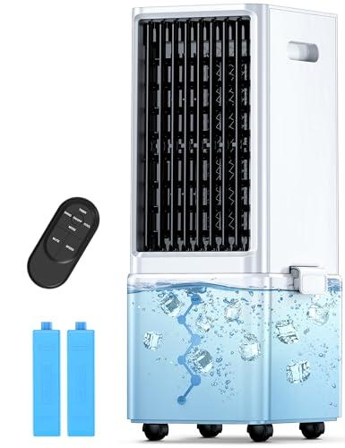 COOLECH Evaporative Air Cooler w/ 4 Modes & 3 Speeds, Waterless Alert, 2.4-Gal Tank for 20H Cooling, 12H Timer, 20FT Remote, 70° Auto Swing Windowless Air Conditioner, Portable AC Unit for Bedroom