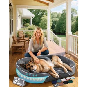 OhGeni Orthopedic Dog Couch Large Sized Pet Beds for Fathers Gifts with Comfort Foam Support, Soft Indestructible Fabric, Machine Washable Waterproof Removable Cover, 35-Inch (Gray)