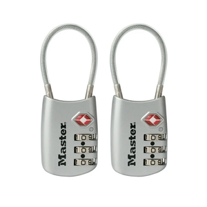 Master Lock Padlock, Set Your Own Combination TSA Locks for Luggage, Travel Zipper Lock with Cable Shackle is 1-3/16 in. Wide, Colors May Vary, 4688T, 2 Count (Pack of 1)Grey