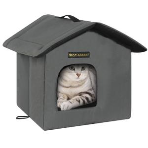 Rest-Eazzzy Cat House for Outdoor Cats, Weatherproof and Insulated Feral Cat House with Mat and Clip, Easy to Put Together, Selfwarming Cat Shelter for Winter(Grey, Canopy House X 1)