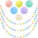 3pk Pastel Pom Pom Garland Easter Decorations Spring Home Decor Indoor Living Room Wall Classroom Xmas Tree, Cute Hanging Rainbow Colorful Felt Ball Garland Baby Shower Wedding Birthday Party Supplies