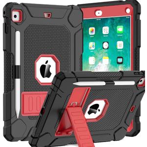 BMOUO Case for iPad 6th 5th Generation (9.7 inch, 2018/2017), Shockproof Protective iPad 9.7 Case with Built-in Stand/Pencil Holder for iPad 6th/5th Gen, Air 2, Black and Red
