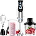 FRESKO Immersion Blender Handheld, 4-in-1 Stainless Steel Hand Stick Blender Electric with 12-Speeds & Turbo Mode, Powerful 500W Emulsion Blender with Beaker, Chopper & Whisk for Smoothies, Soup (Blender+Whisk+Chopper+Measuring Cup)