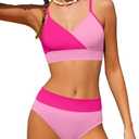 ADIFUN Girls Swimsuit V Neck Bikini Set Color Block with Cover Up 3Pcs Bathing Suits 13-14Y