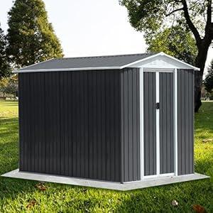Ball & Cast 10x8 FT Outdoor Storage Shed with Windows, Metal Garden Sheds with Punched Vents and Lockable Door, Clearance Tool House with Aluminum Frames for Backyard, Patio, Grey