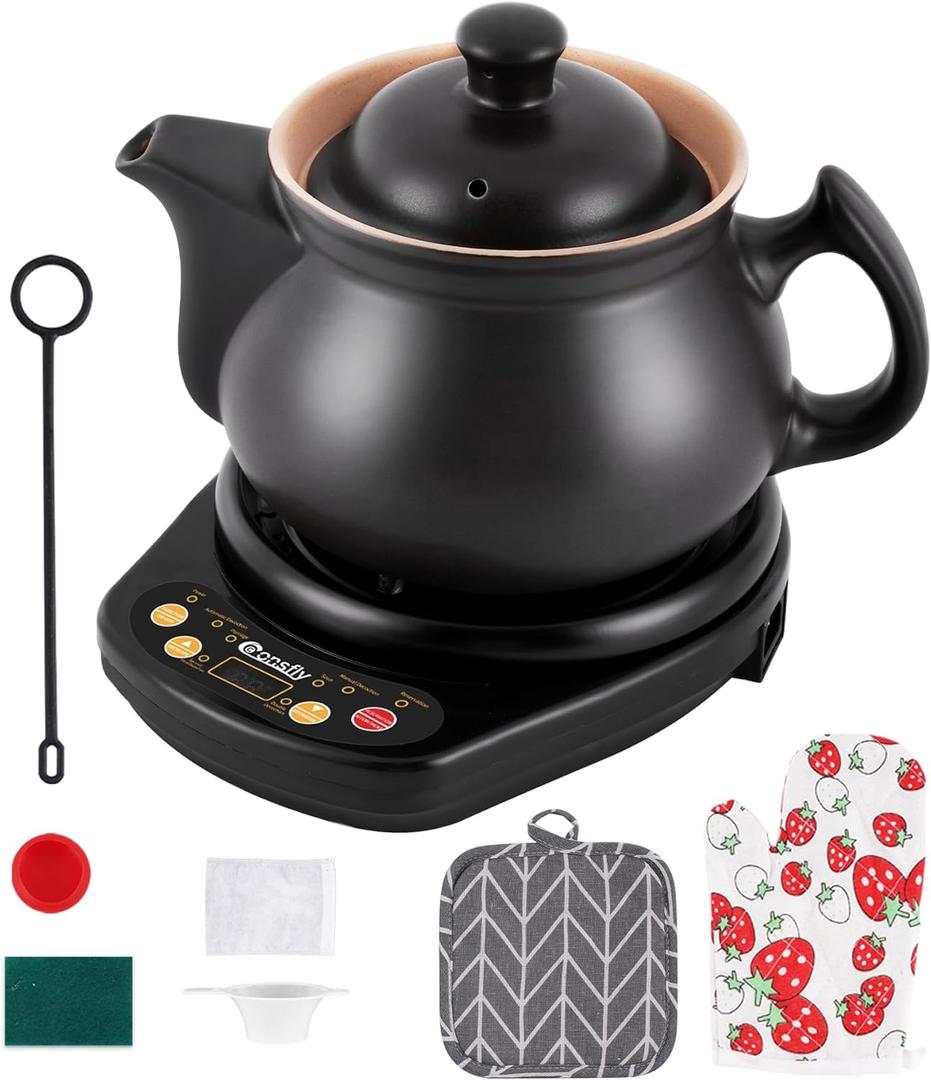 Chinese Medicine Cooking Pot 3.17 qt Electric Herbal Medicine Cooker Ceramic Pot Unglazed Interior, 110V Electric Chinese Herb Tea Pot for Herbs within 600 g