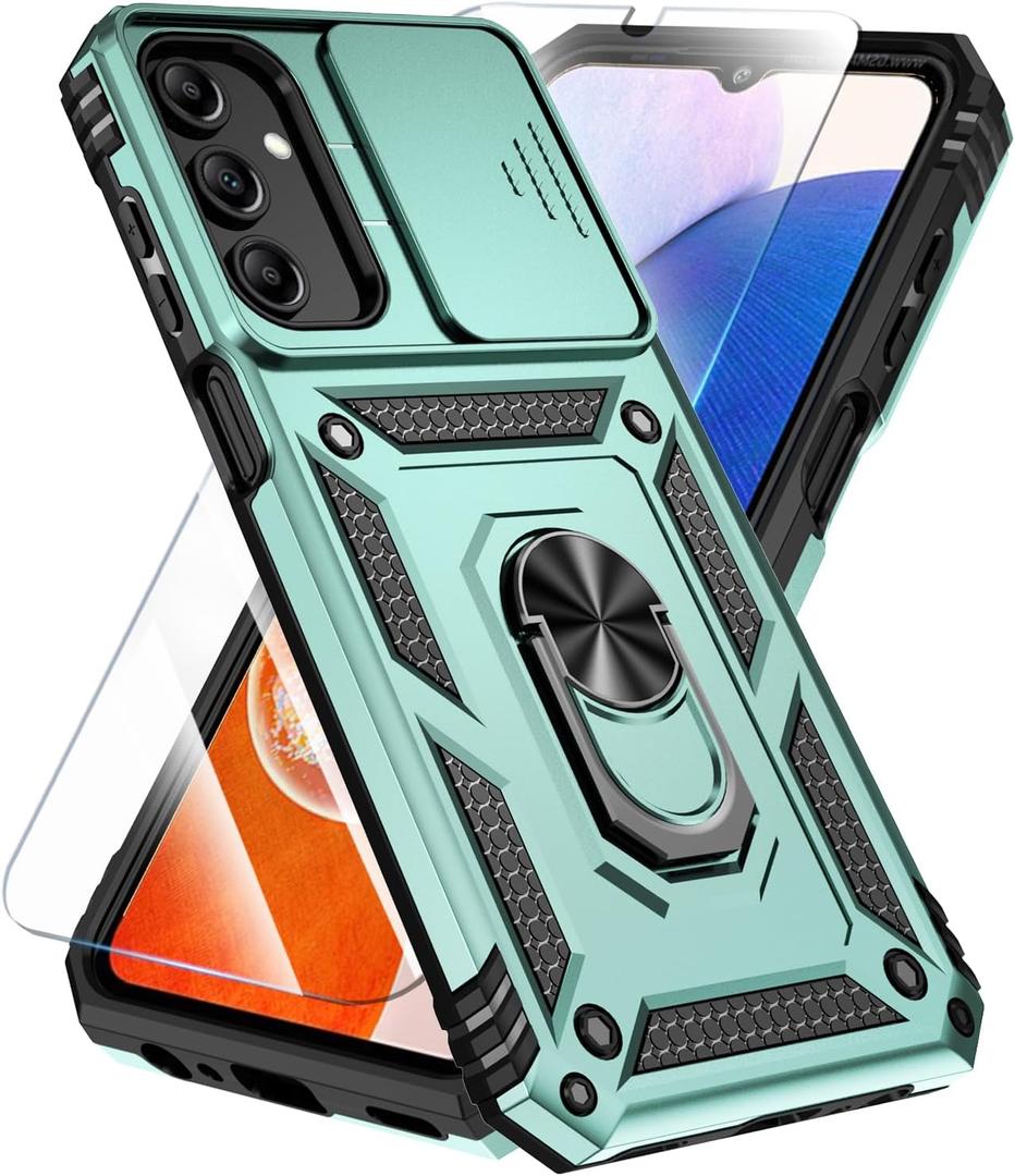 SunStory Phone Case for Samsung Galaxy A15 5G Case with HD Screen Protector & Slide Camera Cover & Rotated Ring Kickstand, [Military-Grade] Phone Case for Galaxy A15 5G (Green)