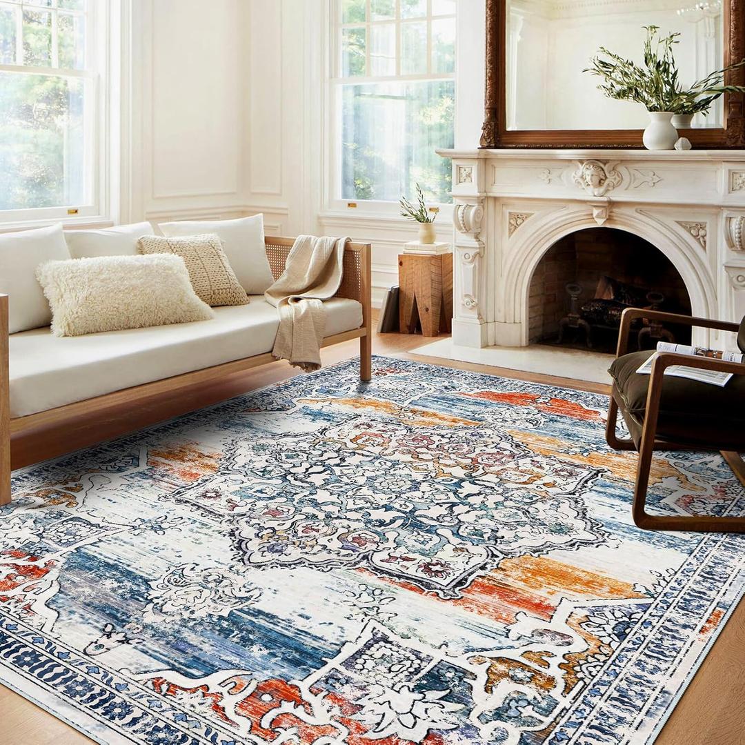 8x10 Area Rugs for Bedroom, Washable Large Area Rugs Non-Slip and Non-Shedding, Boho & Vintage Area Rug for Living Room, Kitchen, Dining Room