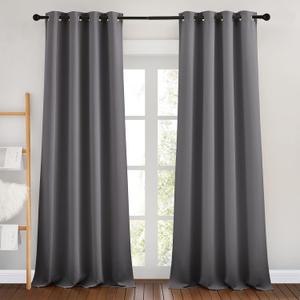 NICETOWN Room Darkening Curtain Panels - Home Fashion Ring Top Thermal Insulated Room Darkening Curtains for Bedroom/Nursery (2 Panels, 42inches W x 64 inches, Grey)